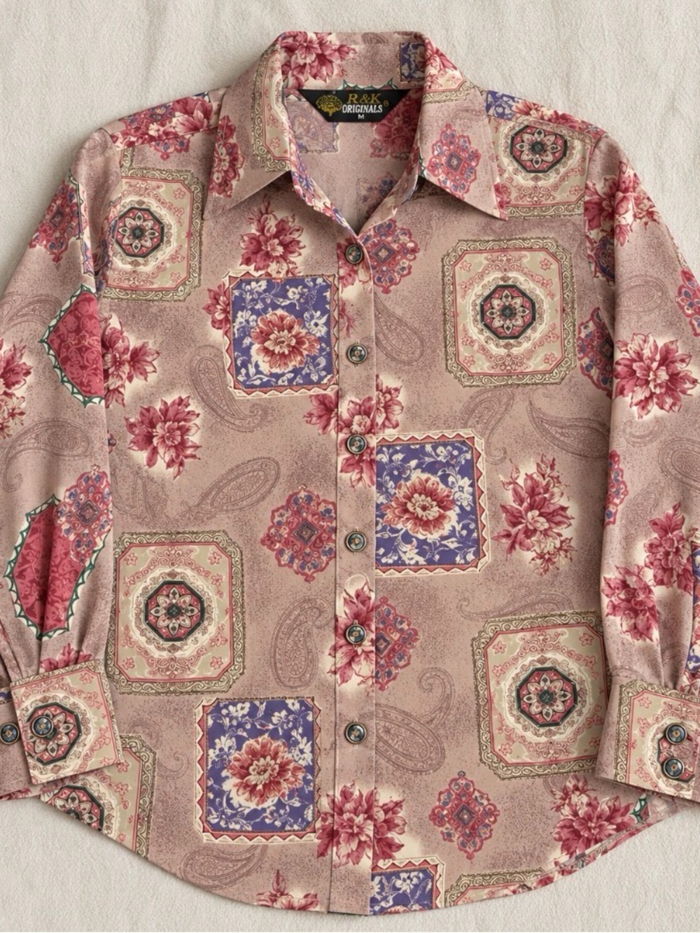Vintage R&K Originals Paisley Floral Button Up Blouse | 70s/80s Boho